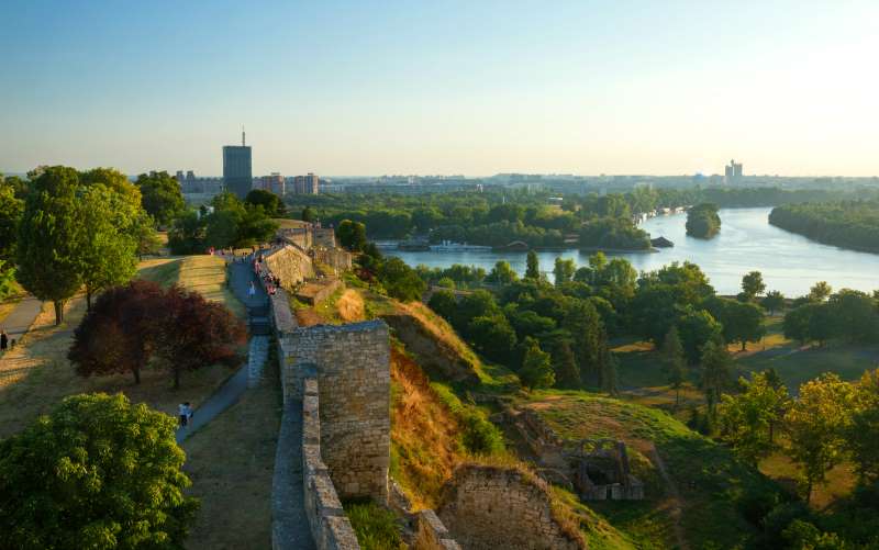 Utsikt över floderna Donau och Sava från Kalemagdan